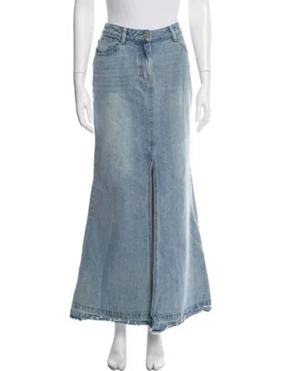 Pre-owned Loveshackfancy Raw-edge Trim Long Skirt In Blue