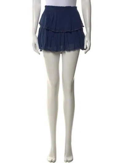 Pre-owned Loveshackfancy Raw-edge Trim Mini Skirt In Blue