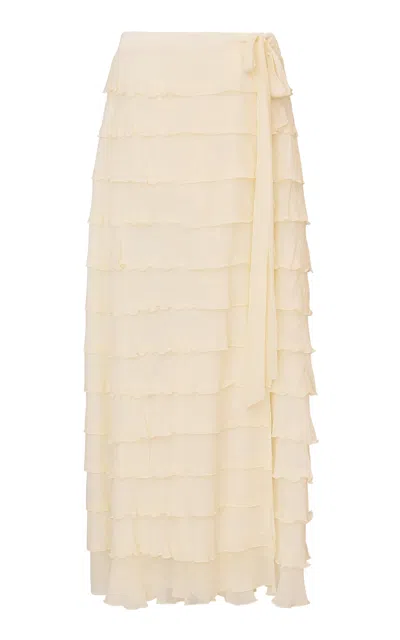 Loveshackfancy Reiyanette Tiered Chiffon Maxi Skirt In Ivory
