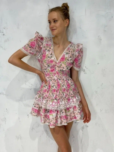 Loveshackfancy Rena Dress Magenta Flower Fields In Pink