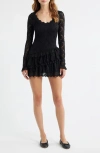 Loveshackfancy Rhea Lace Long Sleeve Minidress In Black