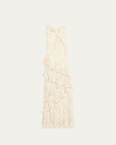 Loveshackfancy Rialto Asymmetric Ruffle Maxi Dress In Neutral