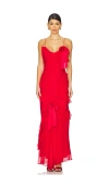 Loveshackfancy Rialto Ruffled Silk Maxi Dress In Red