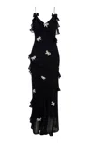 Loveshackfancy Rialto Ruffled Silk-blend Maxi Dress In Black