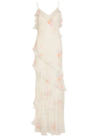 Loveshackfancy Rialto Floral-print Chiffon Maxi Slip Dress In Pink
