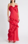 Loveshackfancy Rialto Ruffled Silk Maxi Dress In Red