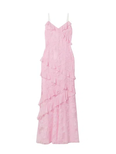 Loveshackfancy Rialto Ruffled Georgette-trimmed Lace Maxi Dress In Pink