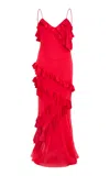 Loveshackfancy Rialto Ruffled Silk Maxi Dress In Red