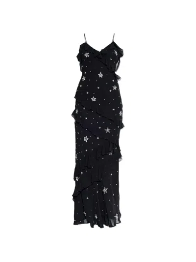 Loveshackfancy Rialto Ruffled Star-embellished Maxi Dress In Black