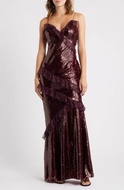 Loveshackfancy Rialto Sequin & Lace Gown In Burgundy