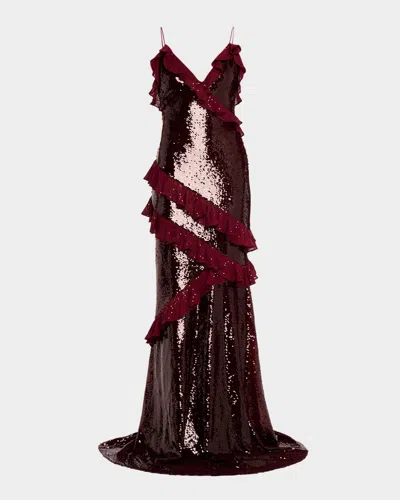 Loveshackfancy Rialto Sequined Maxi Dress In Burgundy