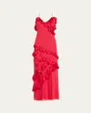 Loveshackfancy Rialto Ruffled Silk Maxi Dress In Red