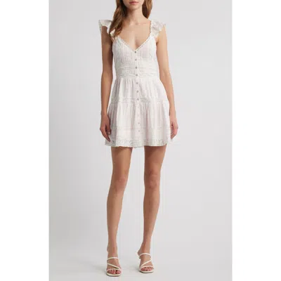 Loveshackfancy Rietta Lace Inset Cotton Button-up Minidress In White