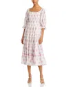 Loveshackfancy Rigby Floral Smocked Midi Dress In Rose Picnic