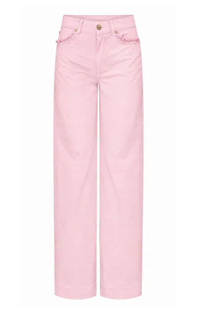 Loveshackfancy Rinanne Pastel Distressed Denim Jeans In Pink