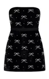 Loveshackfancy Rinwell Crystal-embellished Velvet Mini Dress In Black