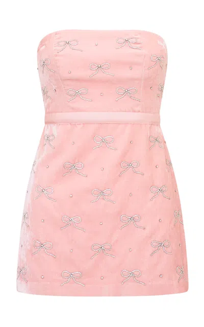 Loveshackfancy Rinwell Crystal-embellished Velvet Mini Dress In Pink