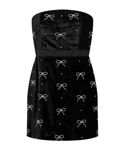 Loveshackfancy Rinwell Rhinestone Bow Dress In Black