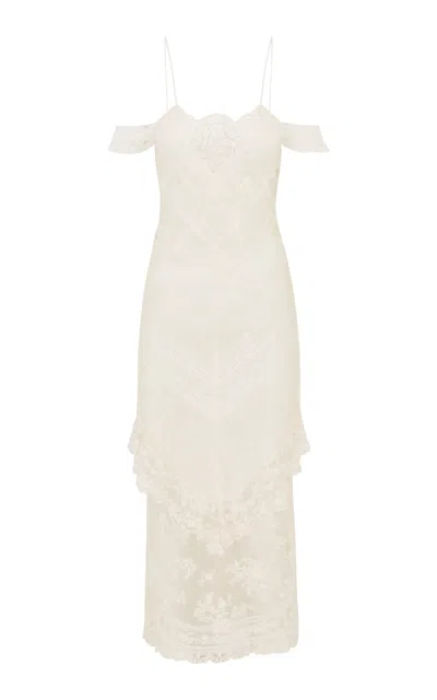 Loveshackfancy Riville Off-the-shoulder Lace Midi Dress In Off-white