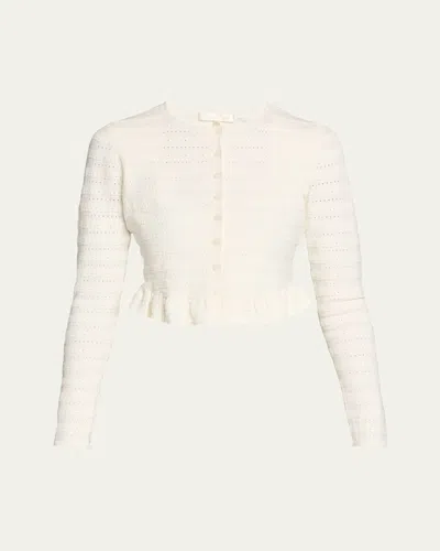 LOVESHACKFANCY ROGAN RUFFLE-HEM CARDIGAN