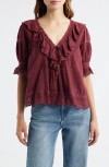 Loveshackfancy Romilly Ruffle & Lace Top In Burgundy