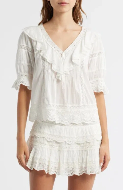 Loveshackfancy Romilly Ruffle & Lace Top In White