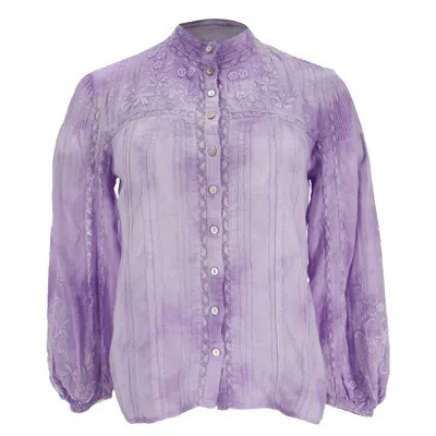 Pre-owned Loveshackfancy Ronda Embroidered Blouse In Purple Cotton