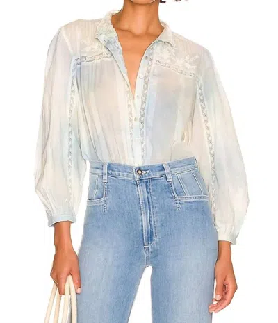 Loveshackfancy Ronda Top In Lily Pond Hand Dye In Blue