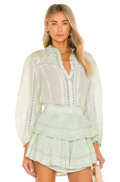 Loveshackfancy Ronda Top Moss Green Hand Dye In White