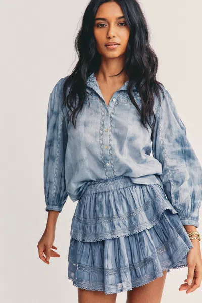 Loveshackfancy Ronda Top Washed Denim Hand Dye In Blue