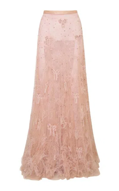 Loveshackfancy Ronnie Pearl-embellished Maxi Skirt In Pink
