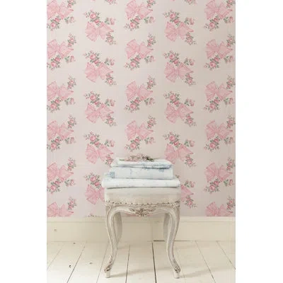 Loveshackfancy Rosa Beaux Pastel Bow 33' L X 20.5" W Wallpaper Roll In Pink
