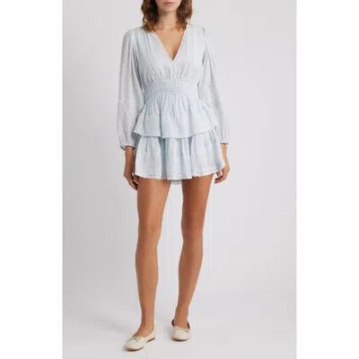 Loveshackfancy Rosamina Floral Long Sleeve Tiered Cotton Minidress In Blue