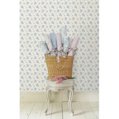 Loveshackfancy Rose Small Print 33' L X 20.5" W Wallpaper Roll In Blue