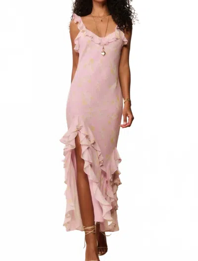 Loveshackfancy Roseline Floral Chiffon Maxi Dress In Wisteria Sun In Brown