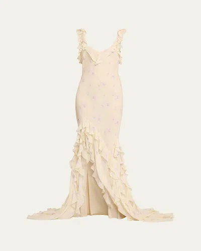 Loveshackfancy Roseline Floral Ruffle Maxi Dress In Neutral