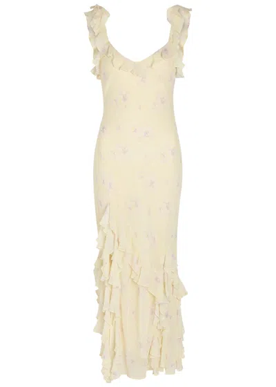 Loveshackfancy Roseline Floral-print Georgette Maxi Dress In Yellow