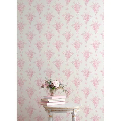Loveshackfancy Rosie Arrangements Bouquet Toss 33' L X 20.5" W Wallpaper Roll In Pink