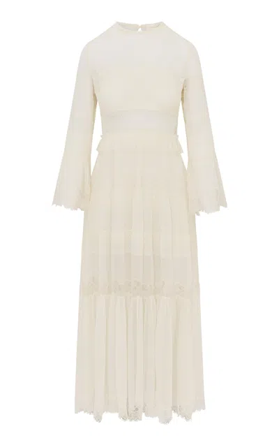 Loveshackfancy Rosney Lace-paneled Chiffon Maxi Dress In Ivory