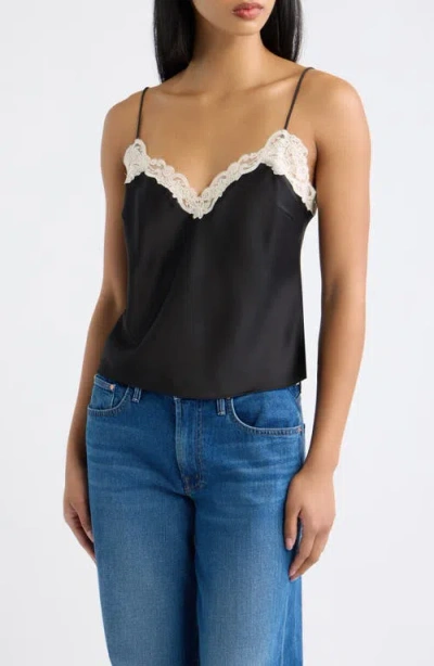 Loveshackfancy Roxsana Lace Trim Satin Camisole In Black