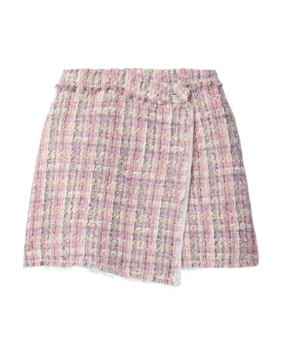 Loveshackfancy Royce Georgette-trimmed Metallic Wool-blend Tweed Mini Wrap Skirt In Multi
