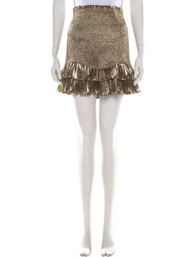 Pre-owned Loveshackfancy Ruffle Embellishment Mini Skirt In Gold