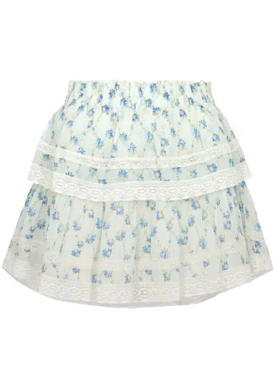 Loveshackfancy Ruffle Floral-print Cotton Mini Skirt In Blue And White
