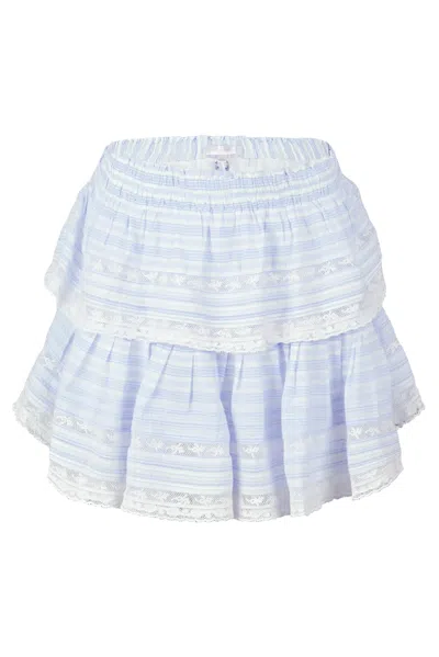 Loveshackfancy Ruffle Mini Skirt Vintage Voyage In Blue