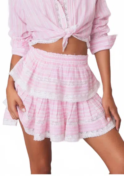 Loveshackfancy Ruffle Stripe Cotton Mini Skirt In Captiva Pink