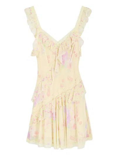 Loveshackfancy Ruffled Floral Mini Dress In Brown