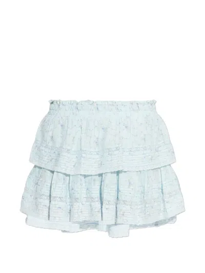 Loveshackfancy Ruffled Floral-print Mini Skirt In Blue