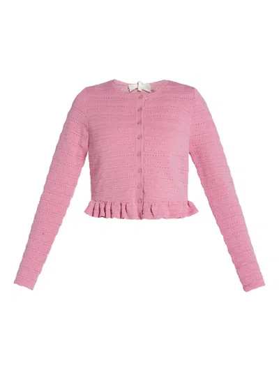 Loveshackfancy Ruffled-hem Cardigan In Pink