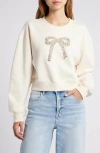 Loveshackfancy Rylan Crystal Bow Sweatshirt In Sugar Cookie