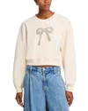 Loveshackfancy Rylan Crystal Bow Sweatshirt In Sugar Cookie